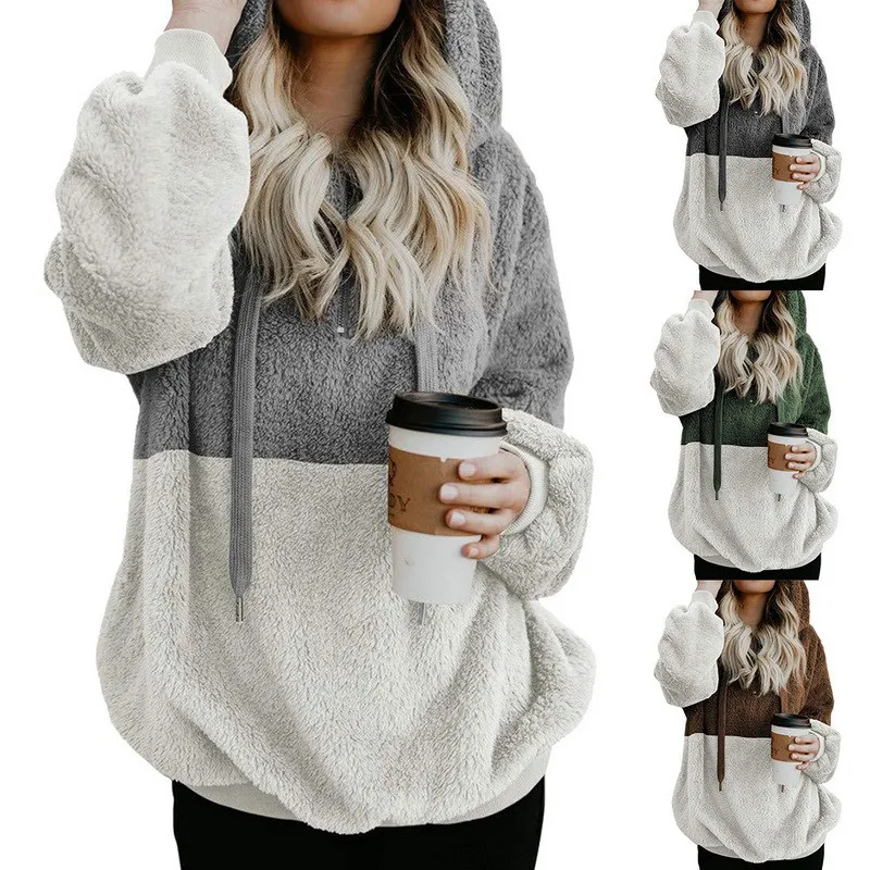 Plus Size S-5XL Women's Sweatshirt Long Sleeve Hooded Fleece Hoodies Autumn Winter Patchwork Color Warm Zipper Hoodie Pullover Plus Size S-5XL Women's Sweatshirt Long Sleeve Hooded Fleece Hoodies Autumn Winter Patchwork Color Warm Zipper Hoodie Pullover