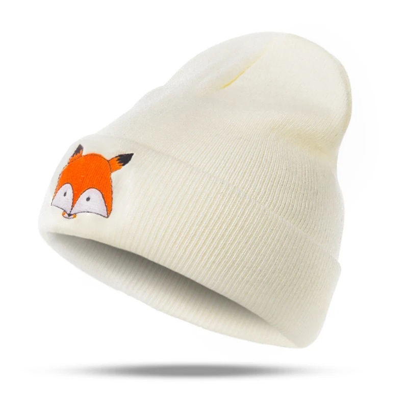 Зимне-Осенняя шапочка для новорожденного, для малыша, младенцев, малышей, детей, девочек, мальчиков, милая лиса, Мягкая вязаная теплая хлопковая шапочка, шапочка, шапка - Цвет: Белый