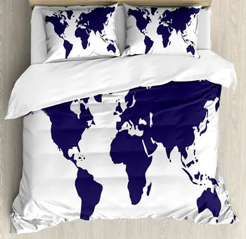 

Map Duvet Cover Set Indigo Colored Graphic Map of the World Vivid Display International Global Theme Bedding Set Indigo White