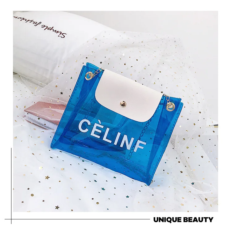 

2019 new women bags crossbody bags PVC leather luxury designer handbags chains Summer Crystal Clear Beach Package