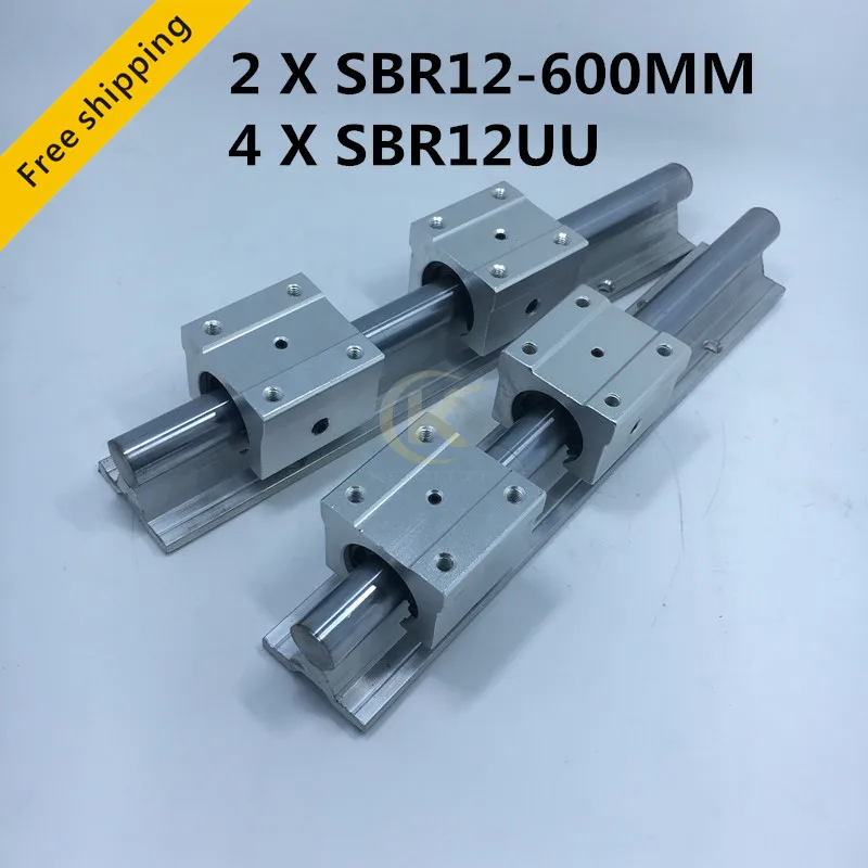 2pcs SBR12-L600mm Linear rails support+4pcs SBR12UU blocks linear bearing