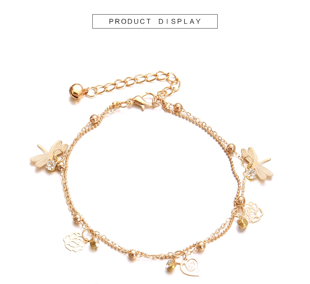Модные индивидуальные стрекозы Сердце цветок круглый кулон Boho женские браслеты для щиколотки многослойная золотая цепь ножной браслет пляжные украшения