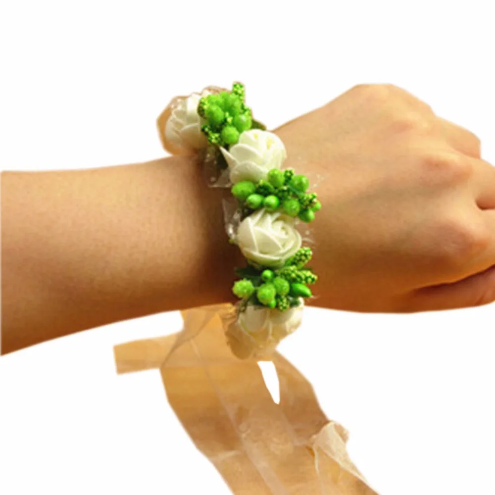 2pcs/lot Refinement Wristband Wedding Bride Bridesmaids Wrist Flower (Green) FX515 1in