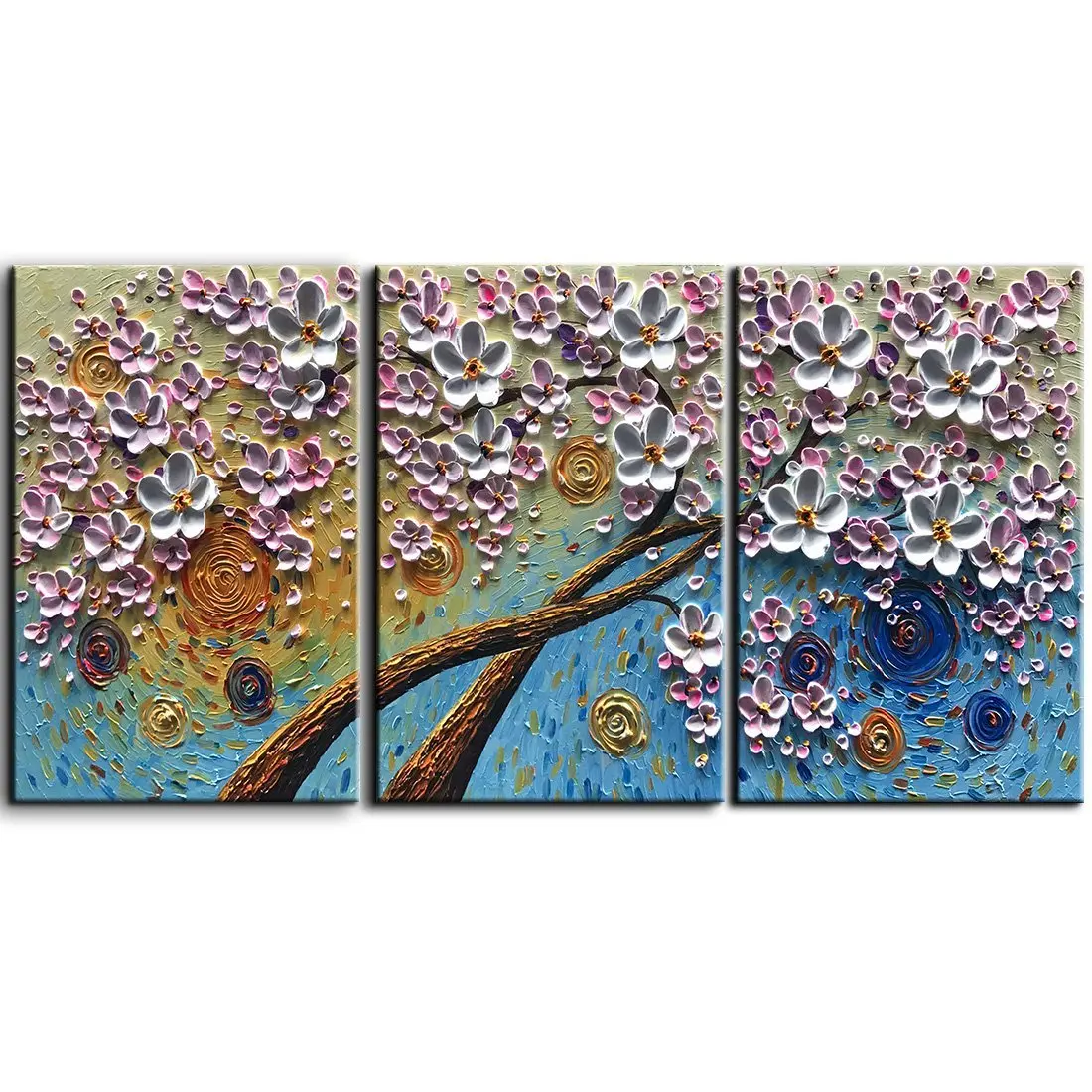 

28x20inchx3 paintings On Canvas 3D Flower Trees Paintings Modern Home Wall Decoration Picture Palette Knife Texture Abstract