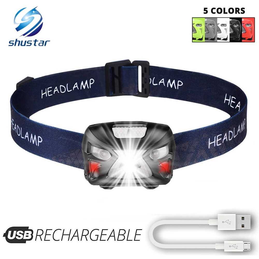 USB Перезаряжаемые светодиодный налобный фонарь сенсорный переключатель 6