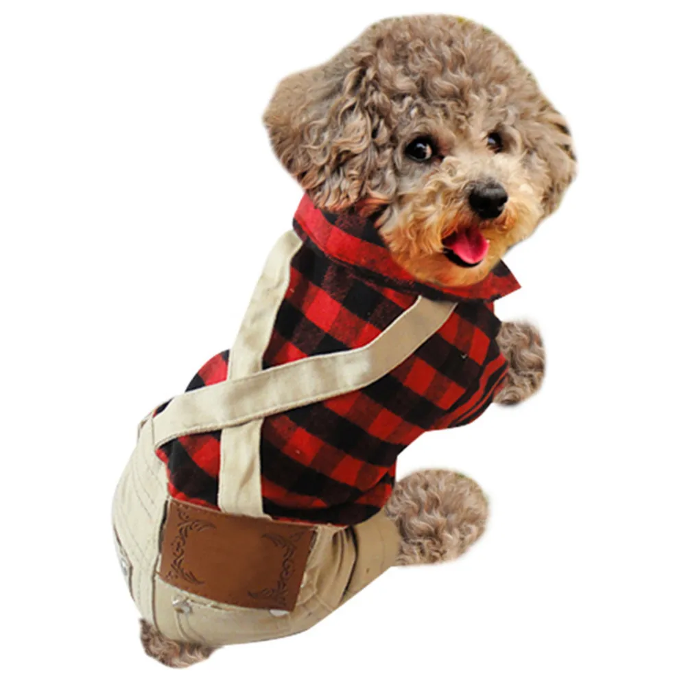 Мода плед Собака Комбинезон Костюмы хлопок щенок Общая Одежда матовый британский стиль плед комбинезоны 1 шт. домашних животных