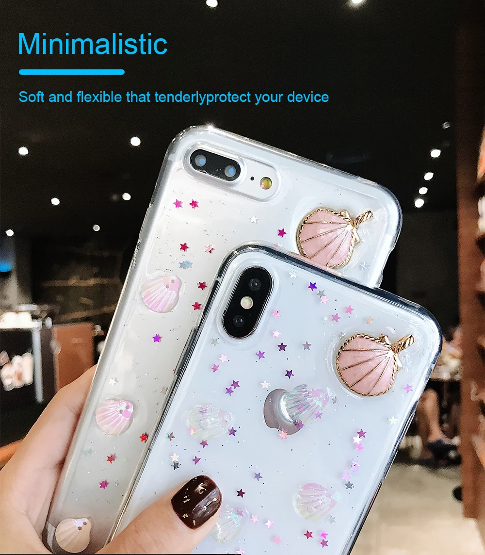 NYFundas Luxury Conch Shell For iPhone 8Plus 7 6 6 S Plus X 10 Case Silicone Soft Back Cover Fashion Clear Accessory Smartphones (2)