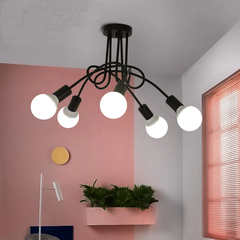 

Multiple Rod Wrought Iron Ceiling Lights for Living Room Vintage Industrial Loft Nordic Ceiling Lamps for Home Lighting Fixtures