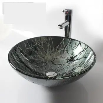 

GLASS BASIN SINK WASH BOWL BATHROOM CLOAKROOM COUNTERTOP Glass Vessel Sink with Chrome Faucet