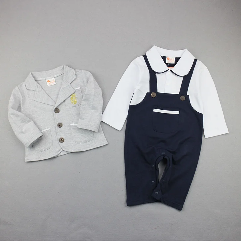 Осенне-зимний комбинезон для новорожденных мальчиков, комбинезон+ пальто, джентльменский костюм-смокинг детская одежда с бантом, de bebe Roupa, одежда