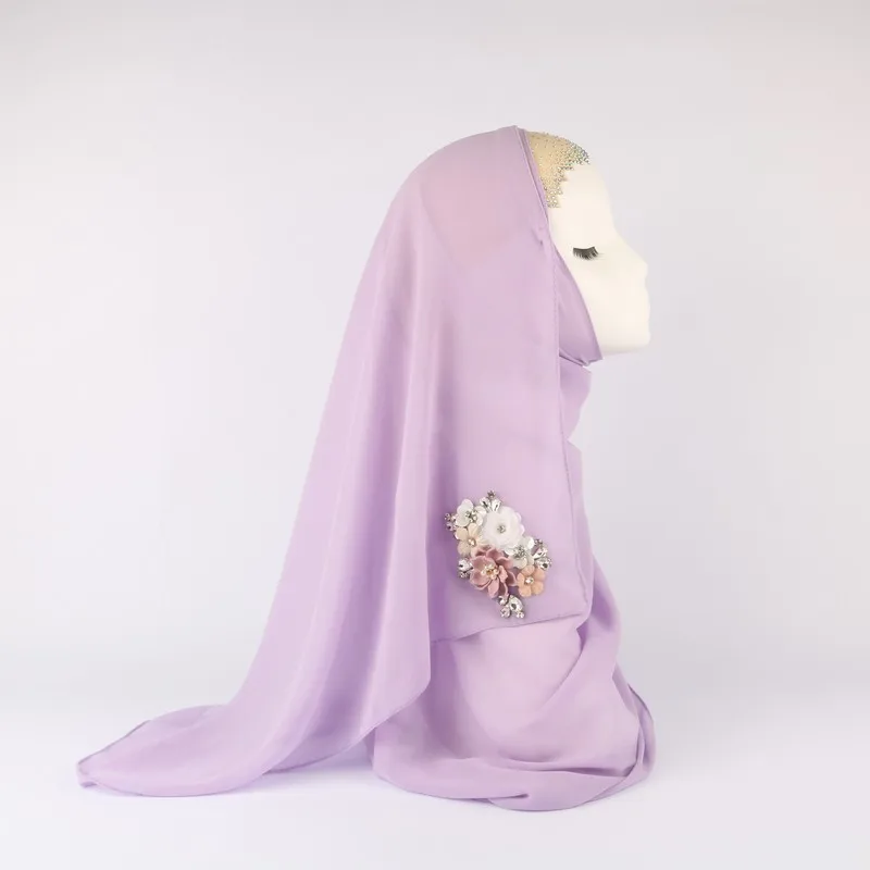 Дизайн W цветочный хиджаб Дубай женский мусульманский шифон хиджаб шарф