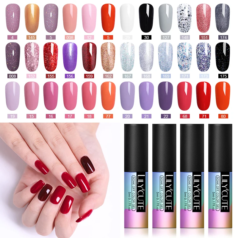 

LILYCUTE Glitter Nail Polish Varnish Semi Permanent Nail Art Manicure 5ml Primer Gel Soak Off Top Coat Base Coat Gel Lacquer