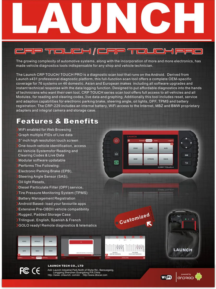 Старт Creader CRP Touch Pro 5." Android Сенсорный экран Full Системы диагностический Услуги Сброс инструмент с Benz BMW разъем