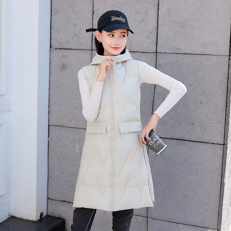 BJCJWF New fashion long vest women Sleeveless Jacket gilet femme chalecos para mujer Winter Autumn Casual Slim thick warm - Цвет: off white