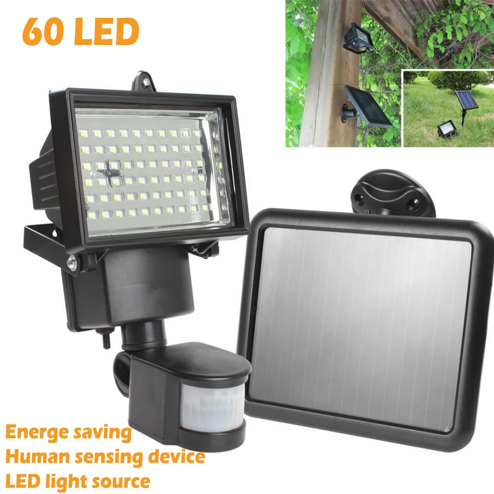 

High Quality Solar Panel LED Flood Security Garden Light PIR Motion Sensor 60 LEDs Path Wall Lamps Outdoor Emergency Lamp