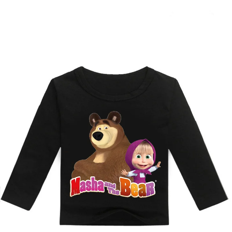 Маша и Медведь, коллекция года, весенне-осенняя модная футболка с длинными рукавами Топы для мальчиков и девочек, детская Рождественская футболка, костюм, спортивный топ