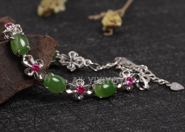 Красивый 925 Серебряный+ зеленый HeTian jade Jasper Кристалл инкрустация браслет с кулоном на удачу девушки подарок браслеты сертифицированные ювелирные украшения