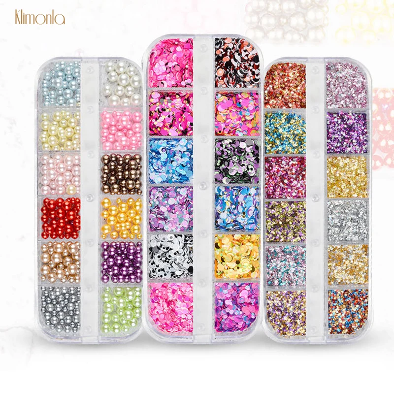 

7 Designs 12 Grids Colorful Nail Sequins 3D Mix Size Nail Art Flake Pigment Powder Decoration Manicure Tips Nail Accessories