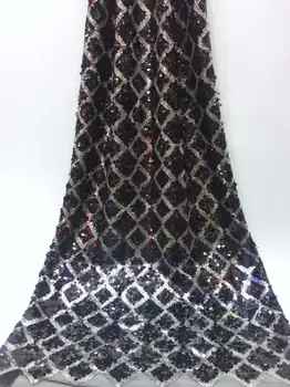

2019 Latest Black Sequins French Nigerian Laces Fabrics High Quality Tulle African Laces Fabric For Wedding Lace Fabric 5 Yards