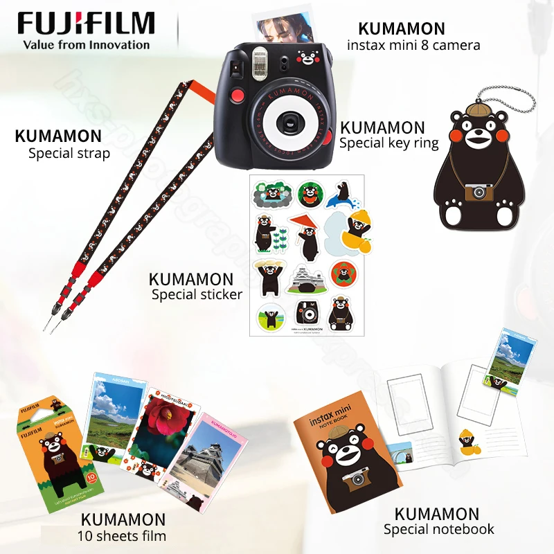 Fujifilm Instax Mini 8 Kumamon мгновенная камера набор Kumamon камера+ Kumamon пленка+ специальный ноутбук+ кольцо для ключей+ ремешок+ наклейка