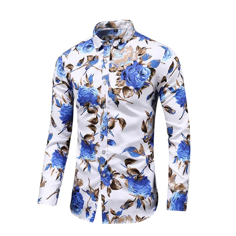 Goede 2019 Nieuwe Herfst Nieuwe Lange Mouw Bloemen Rose Shirts Plus Size 5XL 6XL 7XL Button Down Sociale Hawaiiaanse Bloemen Shirt