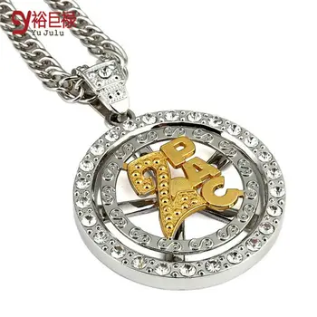

Fashion Jewelry Whirligig 2PAC Pendant Necklace Gold Hip-Hop for Men Tide Brand Jewelry Necklace With 80cm Chain Bling