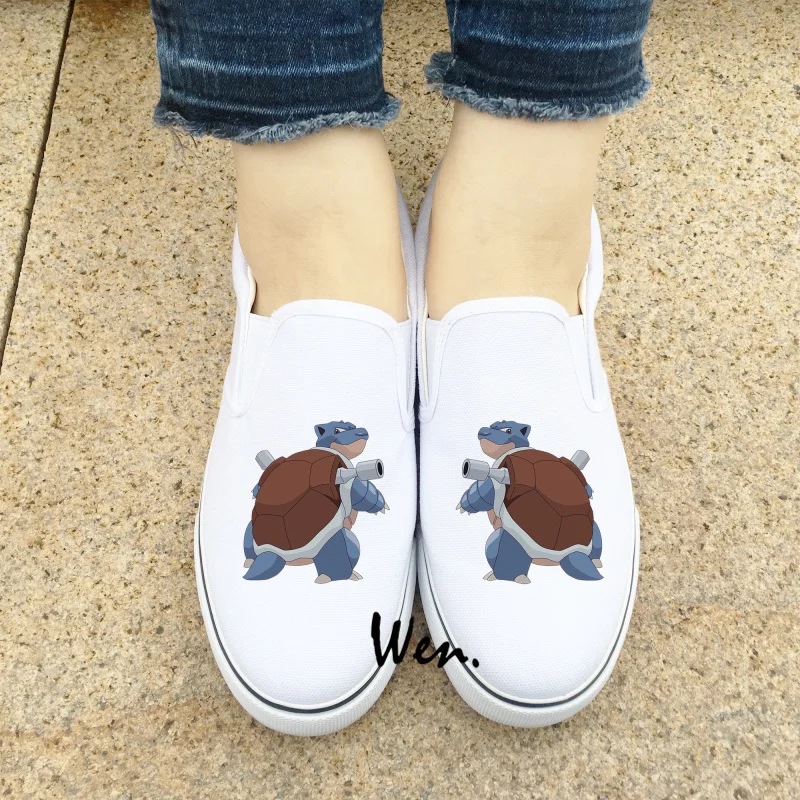 Wen White Black Slip On Pokemon Shoes Design Custom Anime Blastoise Canvas Sneakers Mens Womens Gifts