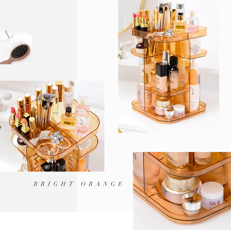 360-degree Rotating Makeup Organizer cosmetic Display Case round jewelry storage rack box Adjustable Cosmetic Storage Rack