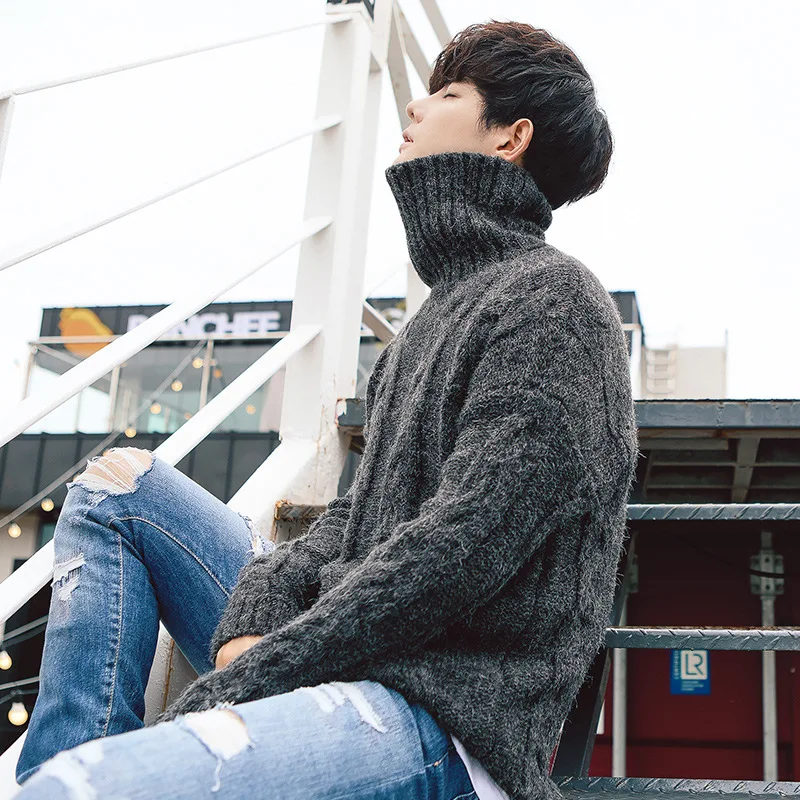 Sweater man Autumn Winter round collar slimming knitting sweater semi-high collar loose casual boys sweater
