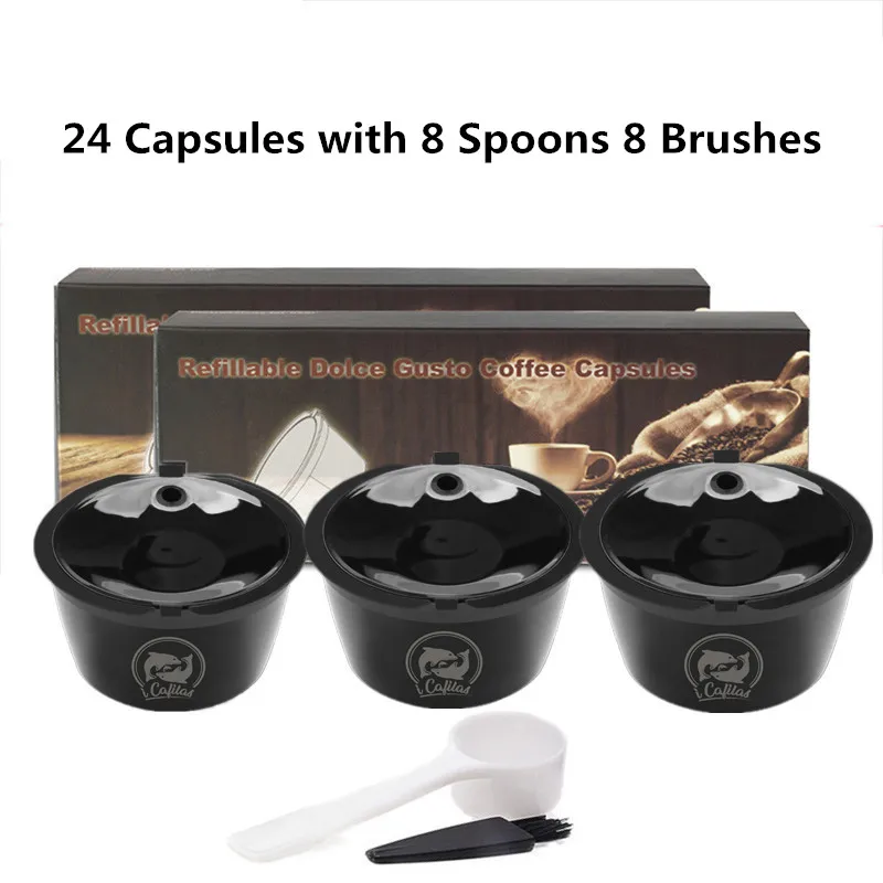 24pcs Black Wholesale Coffee Capsule Filter Upgraded 3rd Generation For Dolce Gusto Cafeteira Refillable Reusable Coffee Cup Baskets Dripper - Цвет: 24pcs Black