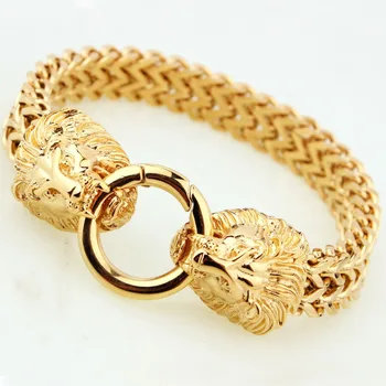 

8.66"12mm Charming Gold Lion Head Buckle Figaro Chain Bracelet Stainless Steel Jewelry Men's Women's Bangle Wristband Jewelry