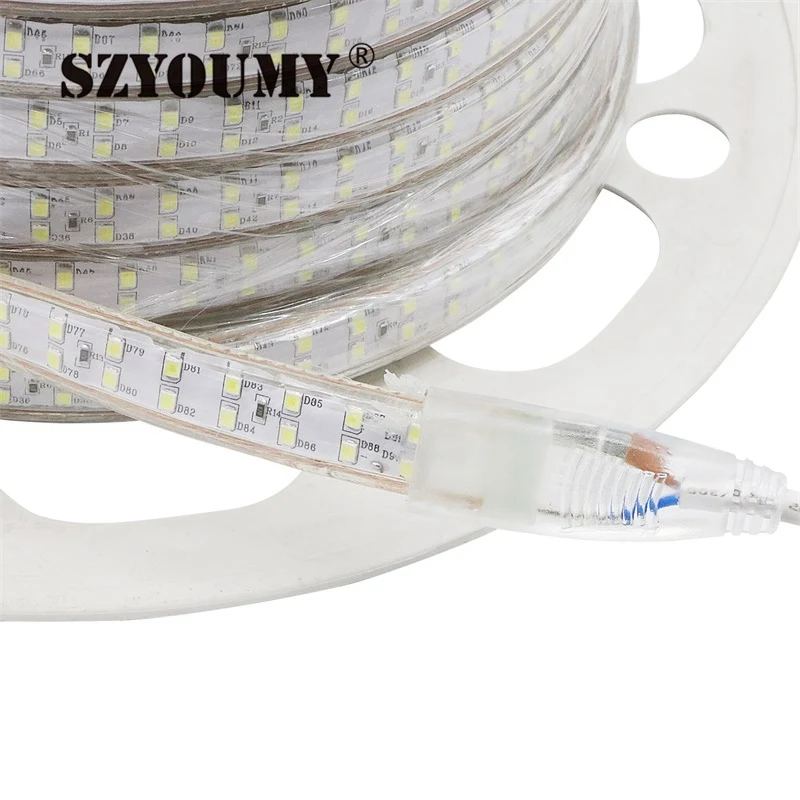 SZYOUMY Высокая яркость SMD 2835 180 светодиодов/m светодиодные полосы IP67 Водонепроницаемый теплый белый/белый двойной ряд 220 V гибкие светодиодные