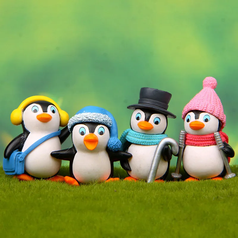 

4pcs Anime Penguin Action Figure Toys Mini Cartoon Animal Penguin Skiing Model Doll Collection Model Gift For Children
