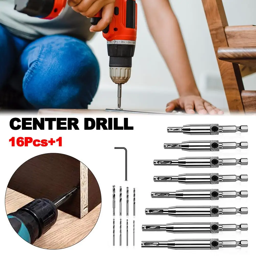 

17PCS Drill Bit Set Hole Opener Hexagon Drill Bit Positioning Shape Hole for Door Window Hinges Drawer Slides Woodworking