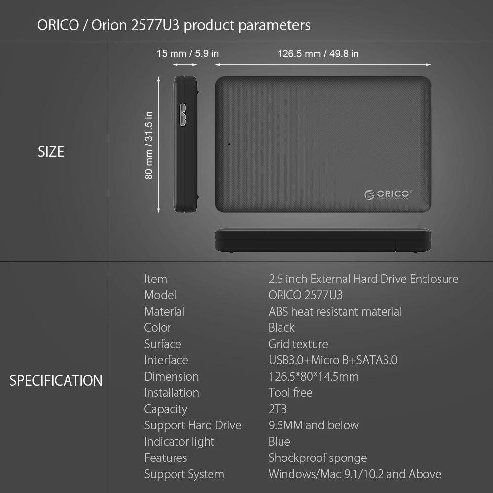 Корпус жесткого диска ORICO 2 5 дюйма USB 3 0 Sata к внешний инструмент жесткий диск с