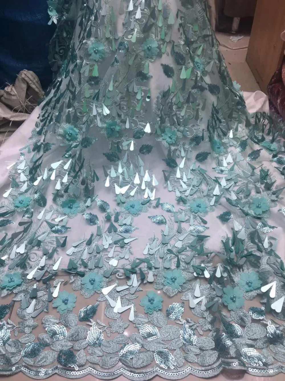 2018 Handmade Beaded African Lace Fabric green Tissus Africains Tulles Heavy Embroidery ff10-11 | Дом и сад