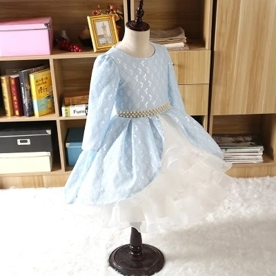

Hot Freeship Childrens Luxury Light Blue/pink/ Ariel Princess Ruffed Dress Long Sleeve Dress Fairy Tale Dress Halloween