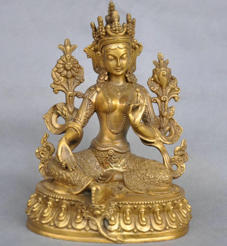 

[old craft ] Details about 7'' China Tibet Pure Bronze Green Tara Buddha Statue (A0314)