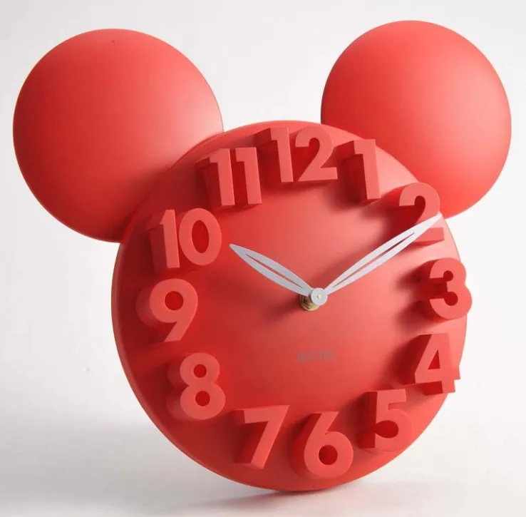 Современный дизайнер Микки Маус 3D настенные часы акриловые цифровые настенные часы большие настенные часы кухонные часы Horloge Фреска для детей - Цвет: Красный