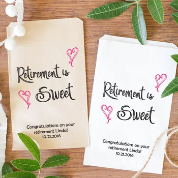 

personalized text Happy Retirement candy Buffet treat gift bar Petal Toss bags birthday party Bakery Cookie Favor packets