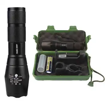 

G700 X800 Zoomable XML T6 LED Tactical Flashlight+18650 Battery+Charger+Case powerful led flashlight laser pointer #3S25