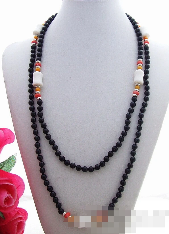 

3259 Onyx&Coral Necklace
