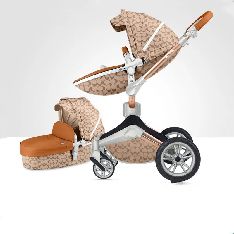 

Babyfond PU leather waterproof light trolley 360 degree rotatable foldable high landscape can sit reclining shock baby stroller