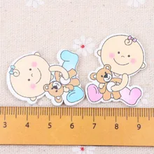 Цвета: голубой, розовый, Детские с изображением медведя с теплой Скрапбукинг Ремесло Украшение для пошитые вручную украшения дома 29x35 мм(20 штук