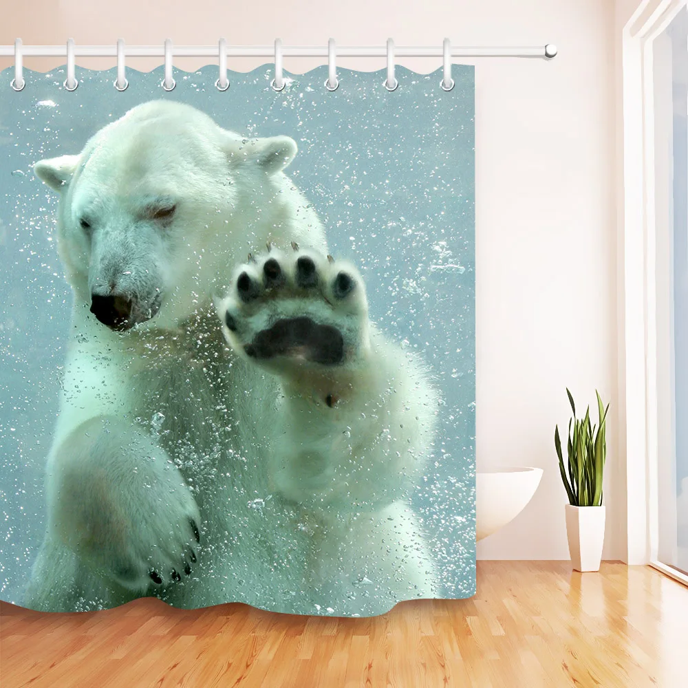 60x72'' Polar Bear Swimming Underwater Bathroom Fabric Shower Curtain