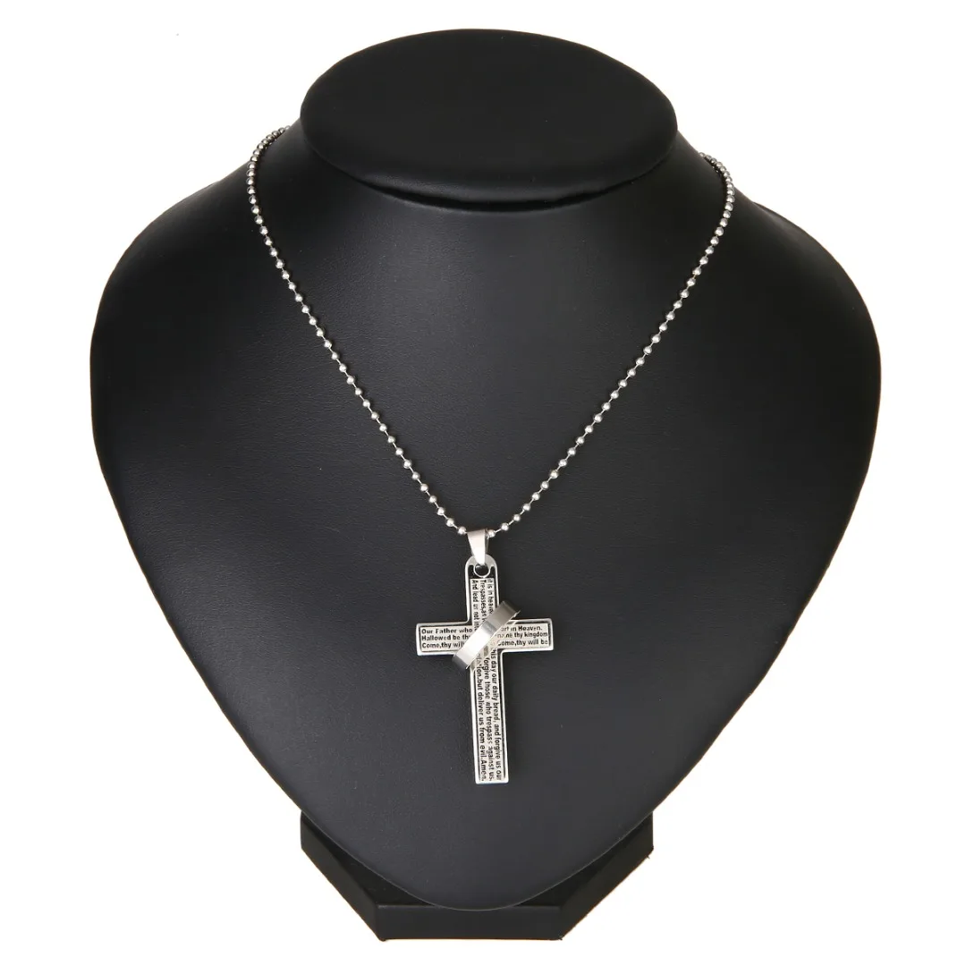 Vintage Prayer Loop Cross Pendant Necklace Shellhard Punk Stainless Steel Men Chain Necklace Femme Bijoux For Women Jewelry