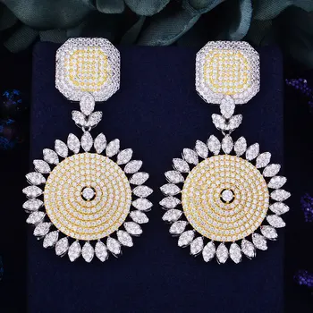 

GODKI 63mm Luxury Trendy Sunflower 2 Tone Mixed Cubic Zirconium Naija Wedding Party Earring Fashion Jewelry for Women