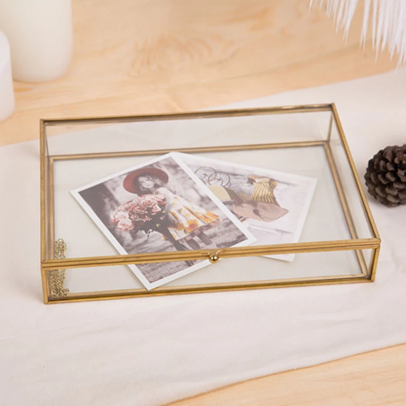 Creative Nordic style Retro Glass jewelry storage box Jewelry display box Desktop storage organization Home Decoration 3