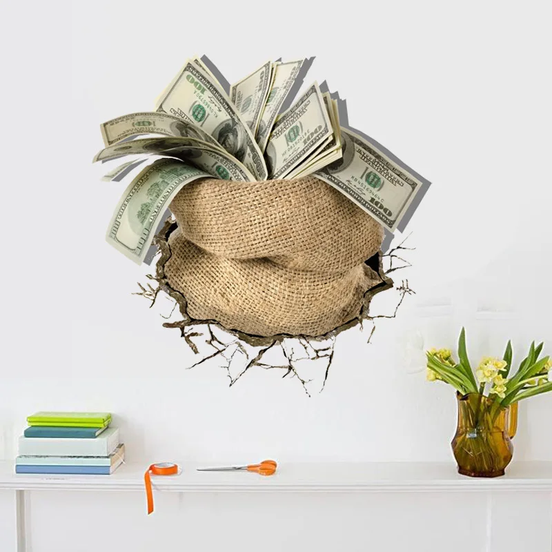 A bag of Money Dollar Pound 3D Wall Stickers Creative Office Living