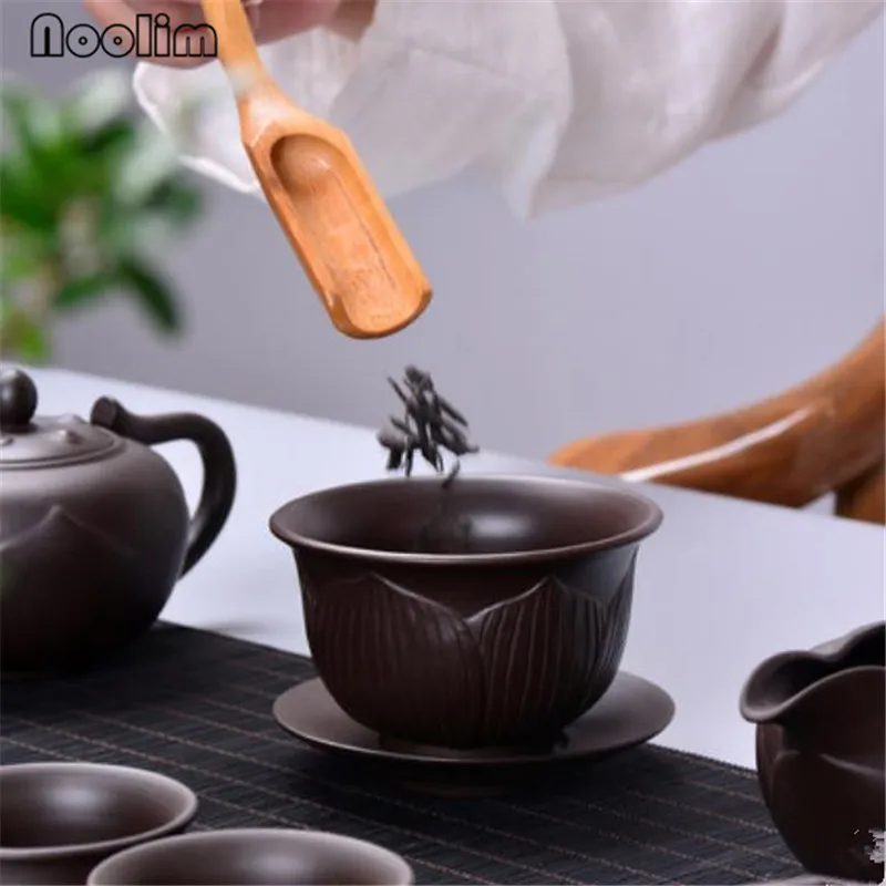 Фиолетовый Глиняный чай Gaiwan чашки лотоса и бамбука тиснение формы чашки ремесла украшения Kong Fu Чай Аксессуары